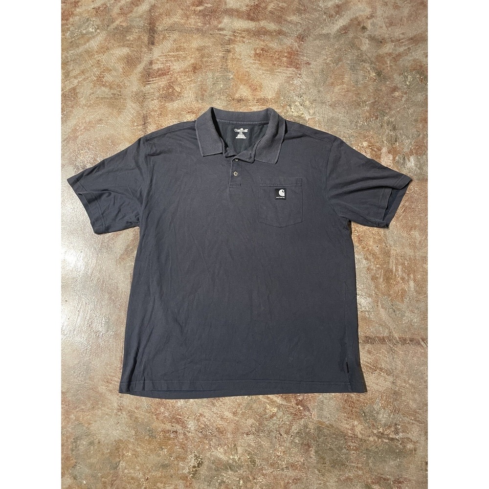 Carhartt Front Pocket Logo Black Collared Short Sleeve Workshirt Sz XL *